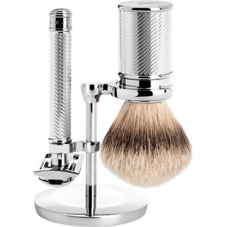 Mühle Barbersæt med DE-skraber, Silvertip Fibre® Barberkost og Holder, Traditional, Black