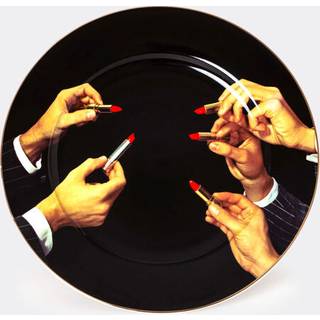 Seletti Tableware - 'Lipsticks black' dinner plate in BLACK/MULTICOLOR FINE PORCELAIN