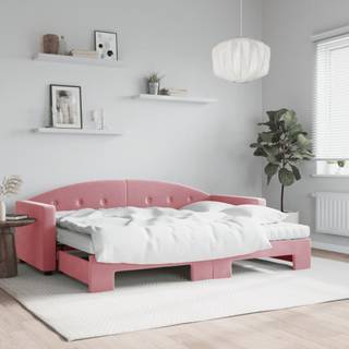 daybed med udtræk og madras 80x200 cm velour lyserød