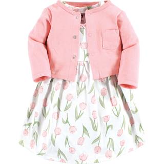 Hudson Baby Baby Girls Hudson sp?dbarn pige bomuld og cardigan s?t lyser?de tulipaner 0-3 m?neder afslappet kjole lyser?de tulipaner m?neder os