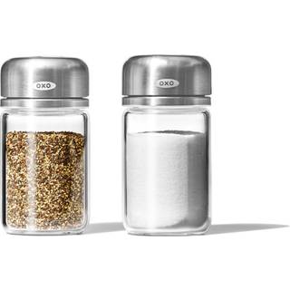 OXO Good Grips glas justerbart salt- og peberbøsse-sæt, ca. 100 g hver – låg med flere indstillinger og hørbare klik