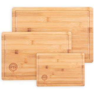 MasterChef Cutting Boards til køkkenbambushuggestyret sæt med 3 økologiske fødevaresikre overflader til tilberedning og servering af kødost osv.