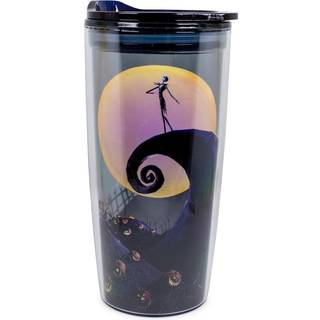 Disney The Nightmare Before Christmas Jack Skull Double-Walled Plastic Travel Tumbler med lækagebestandig Slide Låg | Holder 20 ounces