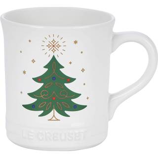 Le Creuset Noel-kollektionens Træ-krus 14 oz - Hvidt stentøj med applikation