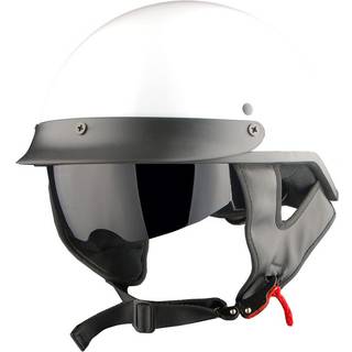 1Storm Motorcykel Halv Face Hjelm Knallerter Scooter Pilot med udtrkkeligt indre rget visir Blank hvid