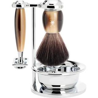 Mühle Barbersæt med DE-skraber, Fibre Barberkost, Holder og Skål, Vivo, Brunt Horn