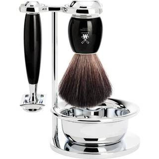 Mühle Barbersæt med DE-skraber, Black Fibre Barberkost, Holder og Skål, Vivo, Sort Kunstharpiks