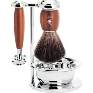 Mühle Barbersæt med DE-skraber, Black Fibre Barberkost, Holder og Skål, Vivo, Blommetræ