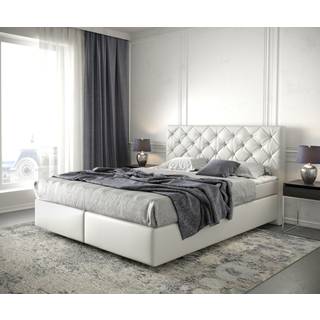 Boxspringbett Dream-Great 160x200 cm Kunstleder Weiß mit Matratze und Topper