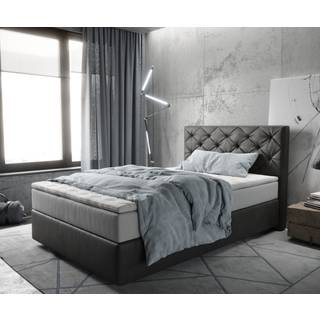 Boxspringbett Dream-Great 120x200 cm Mikrofaser Anthrazit Vintage mit TFK Matratze und Visco Topper