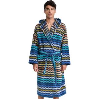 Missoni Bath Linens - 'Warner' hooded bathrobe in Turquoise Multicolour 100% CO