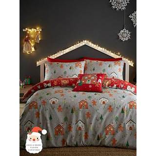 Bedlam Bedlam Grey Gingerbread House Reversible Christmas Duvet Cover Set