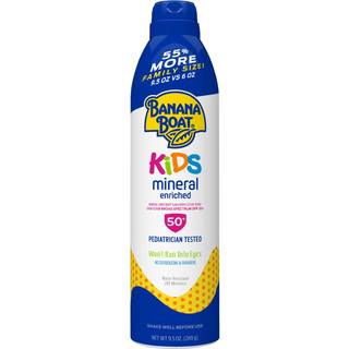 Banan Boat Kids Mineral beriget bredspektret solcreme SPF 50 pakke på 1 9,5 oz.