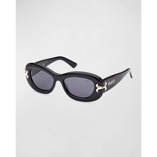 Emilio Pucci Kvinde EP0210 01A Solbriller Acetat Sort Grå Geometrisk Normal