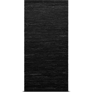 Rug Solid - Tæppe m. læder, sort - 65x135 cm