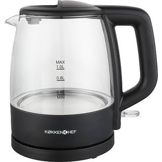 Køkkenchef elkedel 1 liter - glas (På lager i varehus)