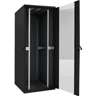 19" netværk rackskab - 22U, B800xD800mm m. glaslåge, Sort