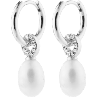 Pilgrim Silver Baker Pearl Hoop Earrings - Silver