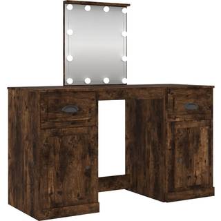 makeupbord med LED-lys 130x50x132,5 cm røget egetræsfarve