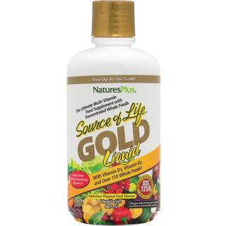 Natures Plus Source of Life Gold Multivitamin Liquid - 30 oz - med vitaminer D3 B12 & K2 - Blood Bone & Immune Support - Vegetarisk og glutenfri