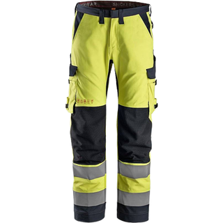 Snickers 6361 protecwork, high-vis arbejdsbukser med ens lårlommer, klasse2 gul/navy 112