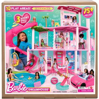 BarbieDreamhousedukkehus med 3 etager, rutsjebane, møbler og tilbehør