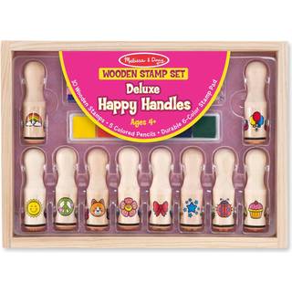 Melissa & Doug Deluxe Happy Handle Stamp Set med 10 frimærker 5 farvede blyanter og 6-farves vaskbar blækpude