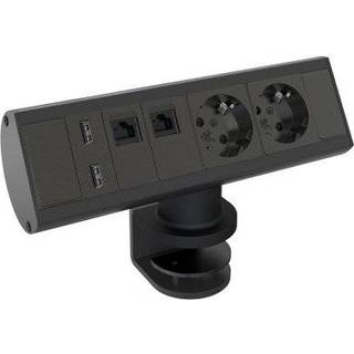 Deskline TOP med 2 Scuko udtag, USB A+A. SORT