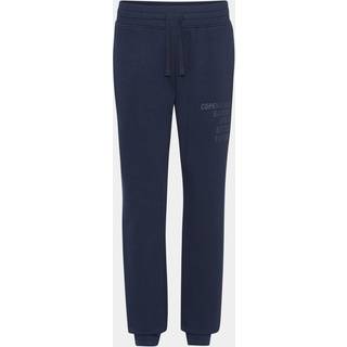 Navyblå bambus sweatpants med logo og lynlås i lommerne til dame, XS