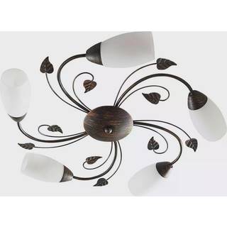 Lindby loftlampe Stefania, 5 lyskilder, sort/guld, Ø58cm