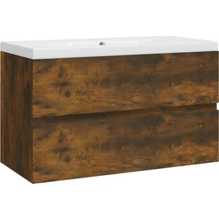 Underskab Med Indbygget Håndvask Konstrueret Træ Etræ Røget Eg - uden vandhane og afløb / 80 x 38.5 x 45 cm