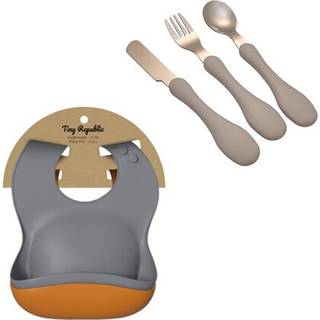 Tiny Republic Silicone hagesmæk, 2-pk, grey +pumpkin