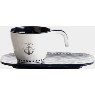 Espressokopper i melamin med underkop Marine Business Sailor Soul, hvid/blå, 8 cl / 80 ml, 6-pak
