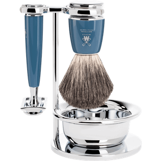 Mühle Barbersæt med DE-skraber, Barberkost og Holder, Rytmo, Petroleumsblå