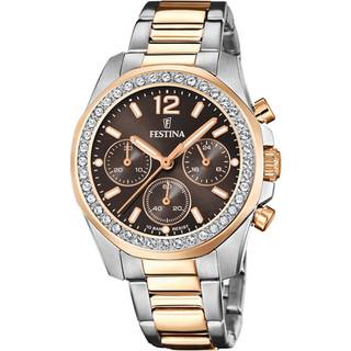Festina Rainbow dameur i tofarvet med klare krystaller og brun skive Ø38