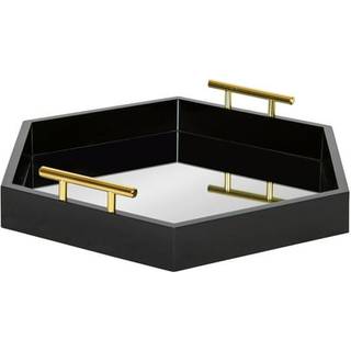 Kate og Laurel Lipton Modern Hexagon Mirrored Bakke 18 x 18 sort og guld midcentury dekorativ serveringsbakke til opbevaring og display