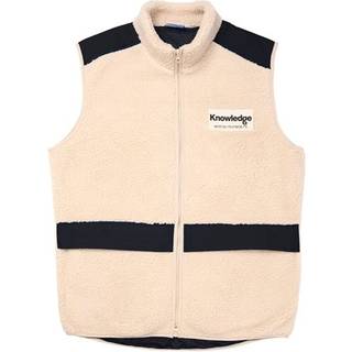 Knowledge Cotton Apparel Men's Teddy Fleece Hood Vest With Rib Stop In Contrast Color White, XL