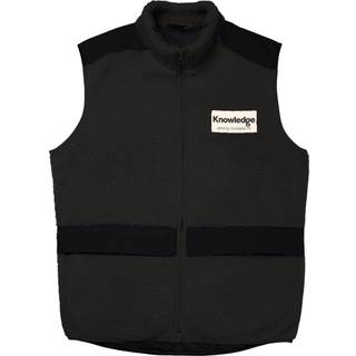 Knowledge Cotton Apparel Men's Teddy Fleece Hood Vest With Rib Stop In Contrast Color Black Jet, S
