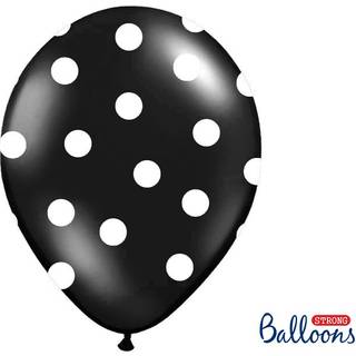 50 stk. Latexballoner sorte med hvide prikker – Perfekt til festdekoration 30 cm