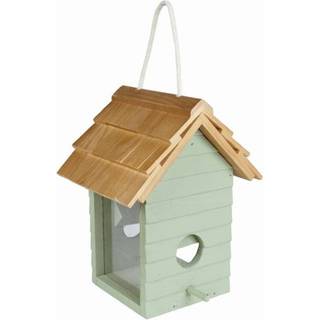 Fuglefoderhus "Beach Hut" i Grøn. FSC-certificeret træ. Dekorativt fugle foderhus til vildtfugle.