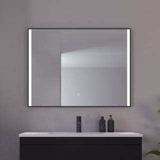 Loevschall spejl nyborg 100x75cm slank sort aluramme og lys i begge sider