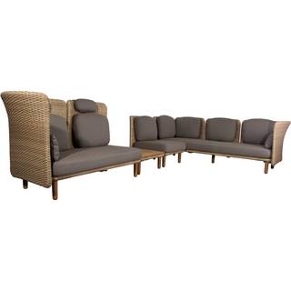 Cane-Line - Arch hjørnesofa m/lavt + højt ryglæn & bord - Taupe AirTouch hynder - Natural/Taupe - Flat Weave