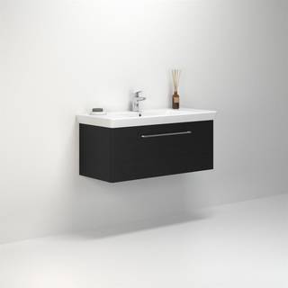 Scanbad Multo vaskeskab med Lotto XL vask, 1 skuffe, 105 cm, sort struktur
