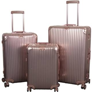 Aluminiums kufferter - Kuffertsæt 3 stk. - Luksuriøse rejsekufferter - Rosa-guld med TSA lås