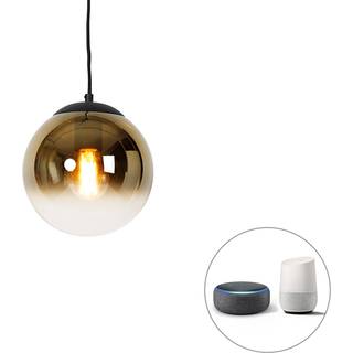 Smart pendellampe sort med guld glas 20 cm inkl. Wifi A60 - Pallon