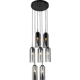 Art Deco Pendellampe sort med røgglas 7-lys - Laura