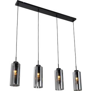 Art Deco Pendellampe Sort med Røgglas 4-lys - Laura