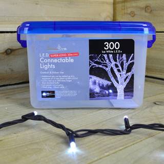 300 Is-hvid LED - Superlang Snowtime - 29,9 m - Kan kobles sammen - Lys på sort kabel
