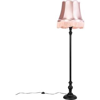 Gulvlampe sort med mormor-skærm lyserød - Classico