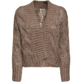 Brunello Cucinelli Cable-knit mohair-blend cardigan - brown - M
